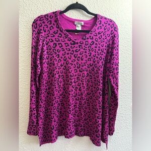 Multiples Purple-Black Leopard Print Top Size S/M